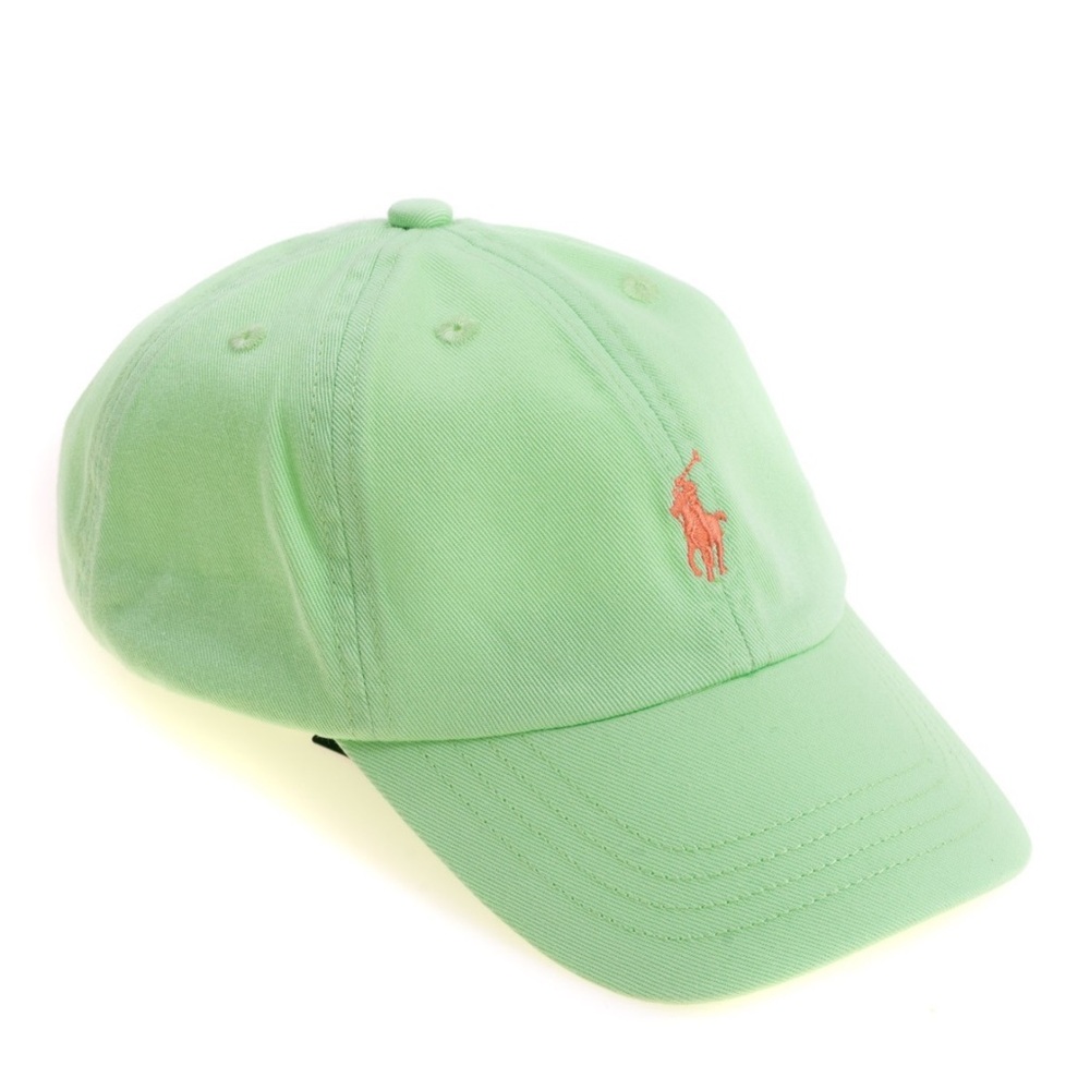 Ralph Lauren Polo Baby Hat (3–9M) — Green w/ Orange Pony
